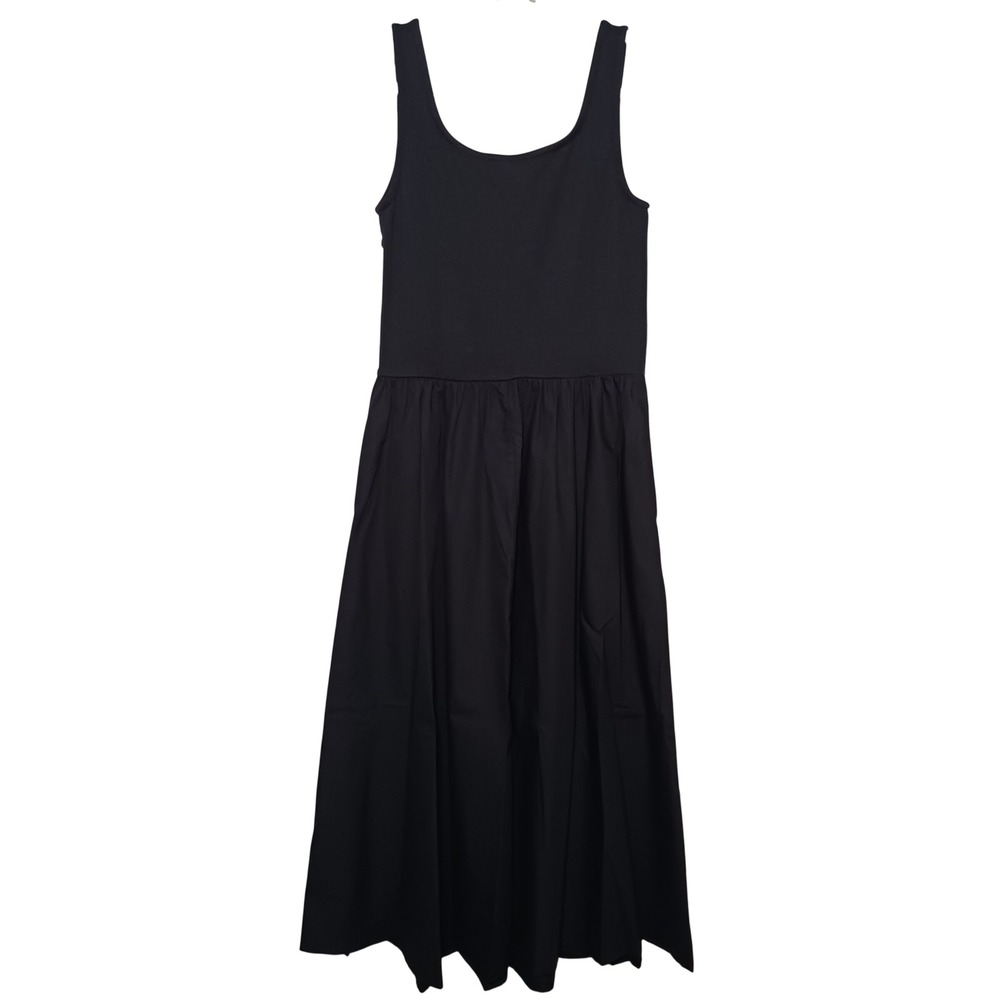 NWT Quince Cotton Mixed Media Tank Dress Black‎ Size S Sleeveless Midi Classic - Picture 8 of 16
